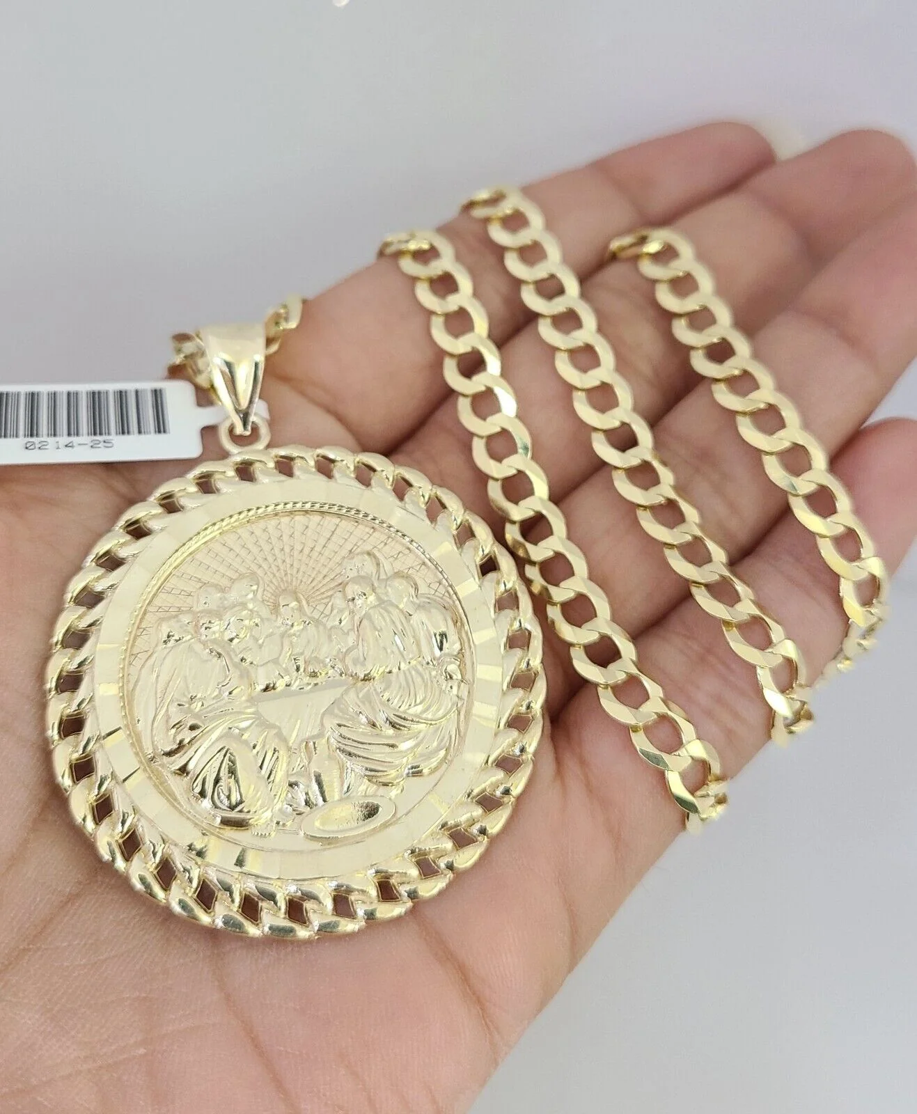 10k Gold Solid Cuban Curb Chain Necklace Last Supper Pendant Set 6mm 20"-30" - Image 2