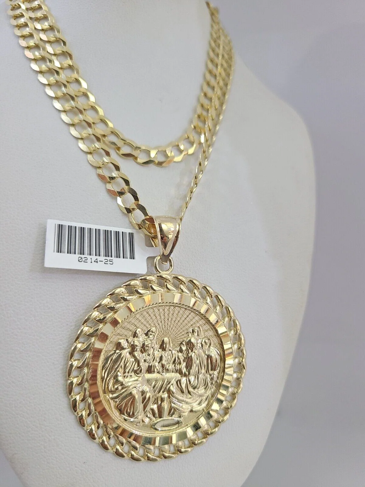 10k Gold Solid Cuban Curb Chain Necklace Last Supper Pendant Set 6mm 20"-30" - Image 4