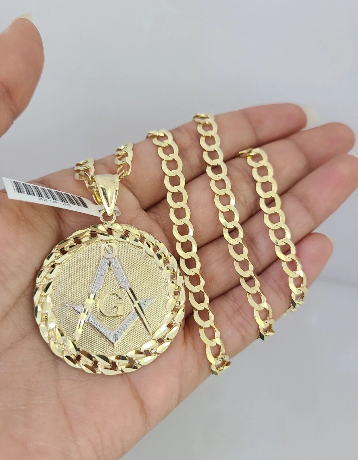 10k Gold Solid Cuban Curb Chain Necklace Masonic Pendant Set 6mm 20"-30" Charm - Image 3