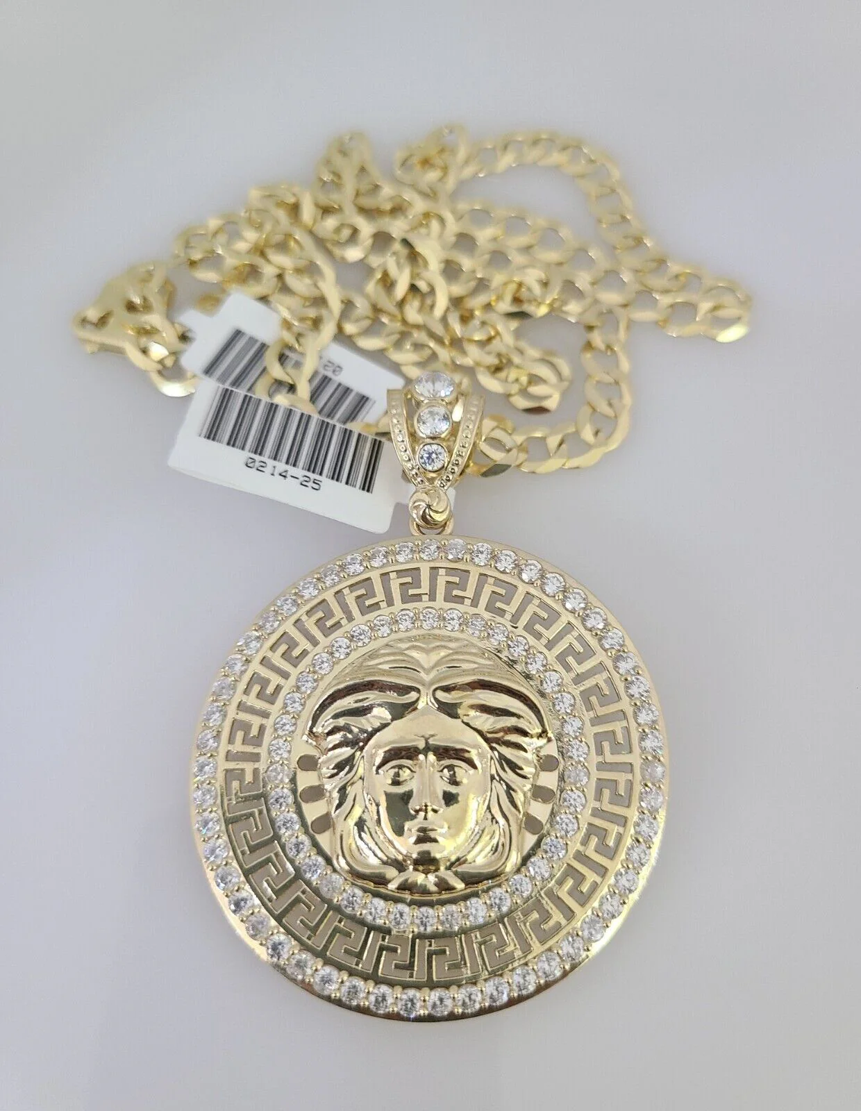 10k Gold Solid Cuban Curb Chain Necklace Medusa Head Pendant Set 6mm 20"-30" - Image 2