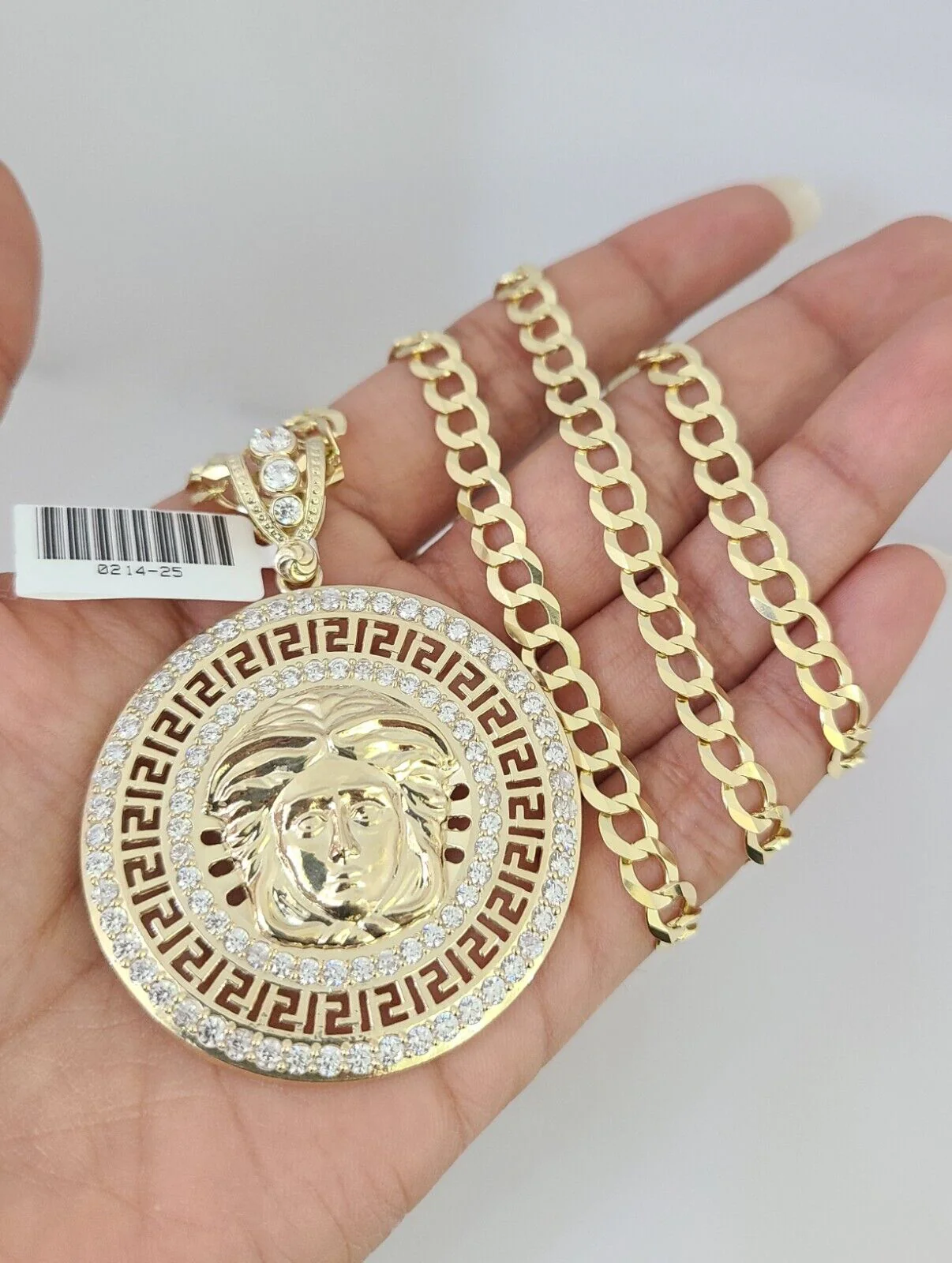 10k Gold Solid Cuban Curb Chain Necklace Medusa Head Pendant Set 6mm 20"-30" - Image 4