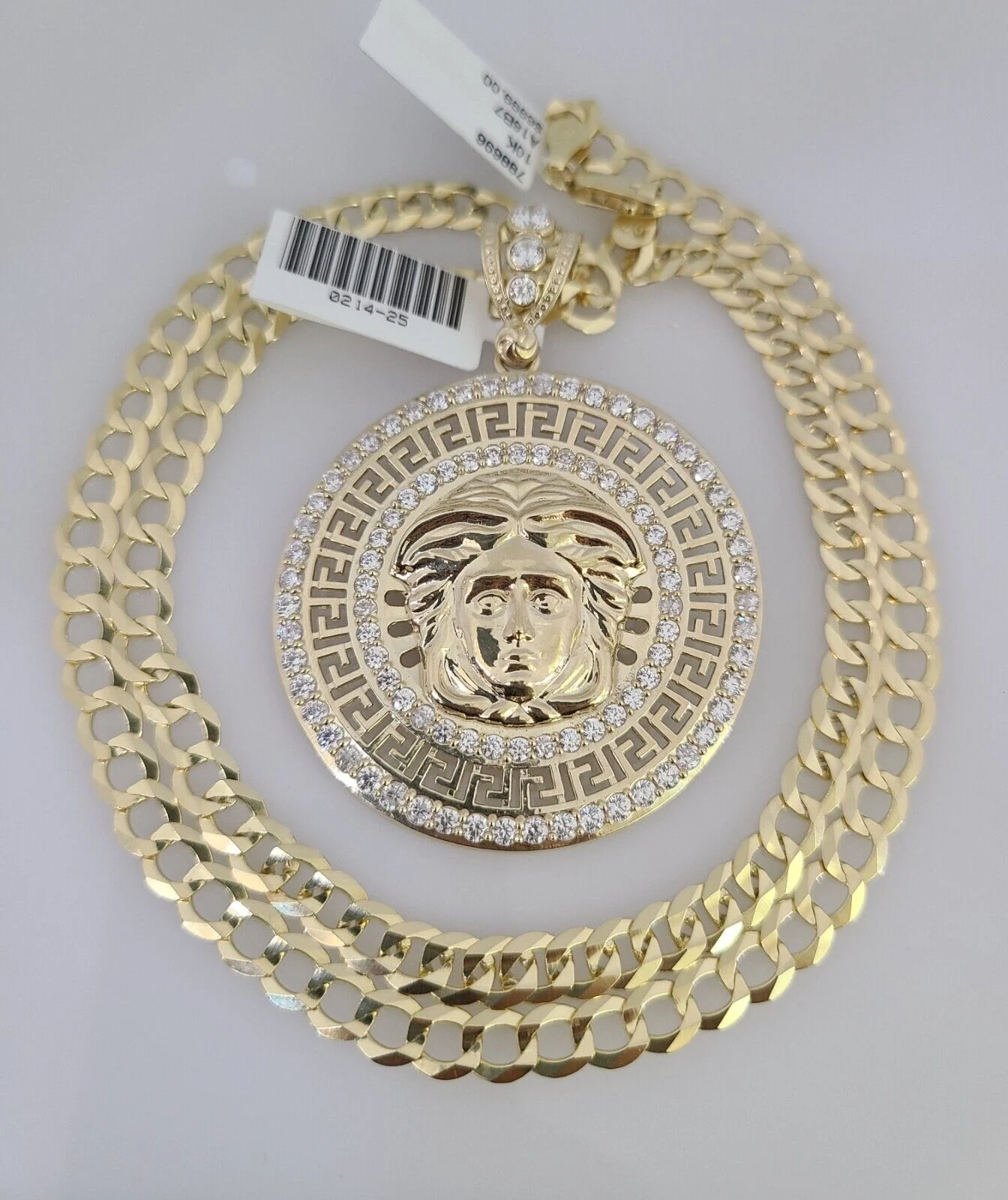 10k Gold Solid Cuban Curb Chain Necklace Medusa Head Pendant Set 6mm 20"-30" - Image 5