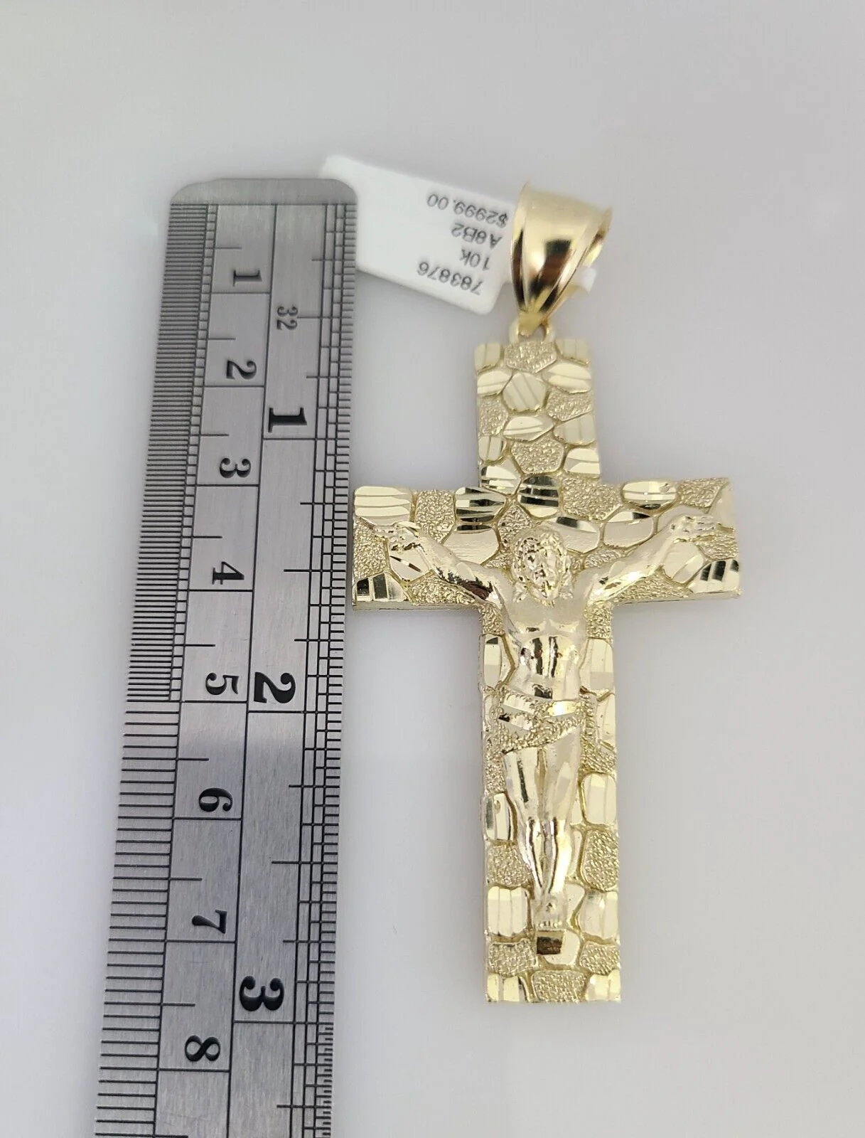 10k Gold Solid Cuban Curb Chain Necklace Nugget Cross Pendant Set 6mm 20"-30" - Image 3