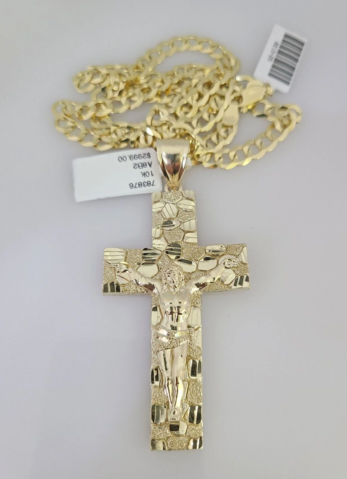 10k Gold Solid Cuban Curb Chain Necklace Nugget Cross Pendant Set 6mm 20"-30" - Image 4