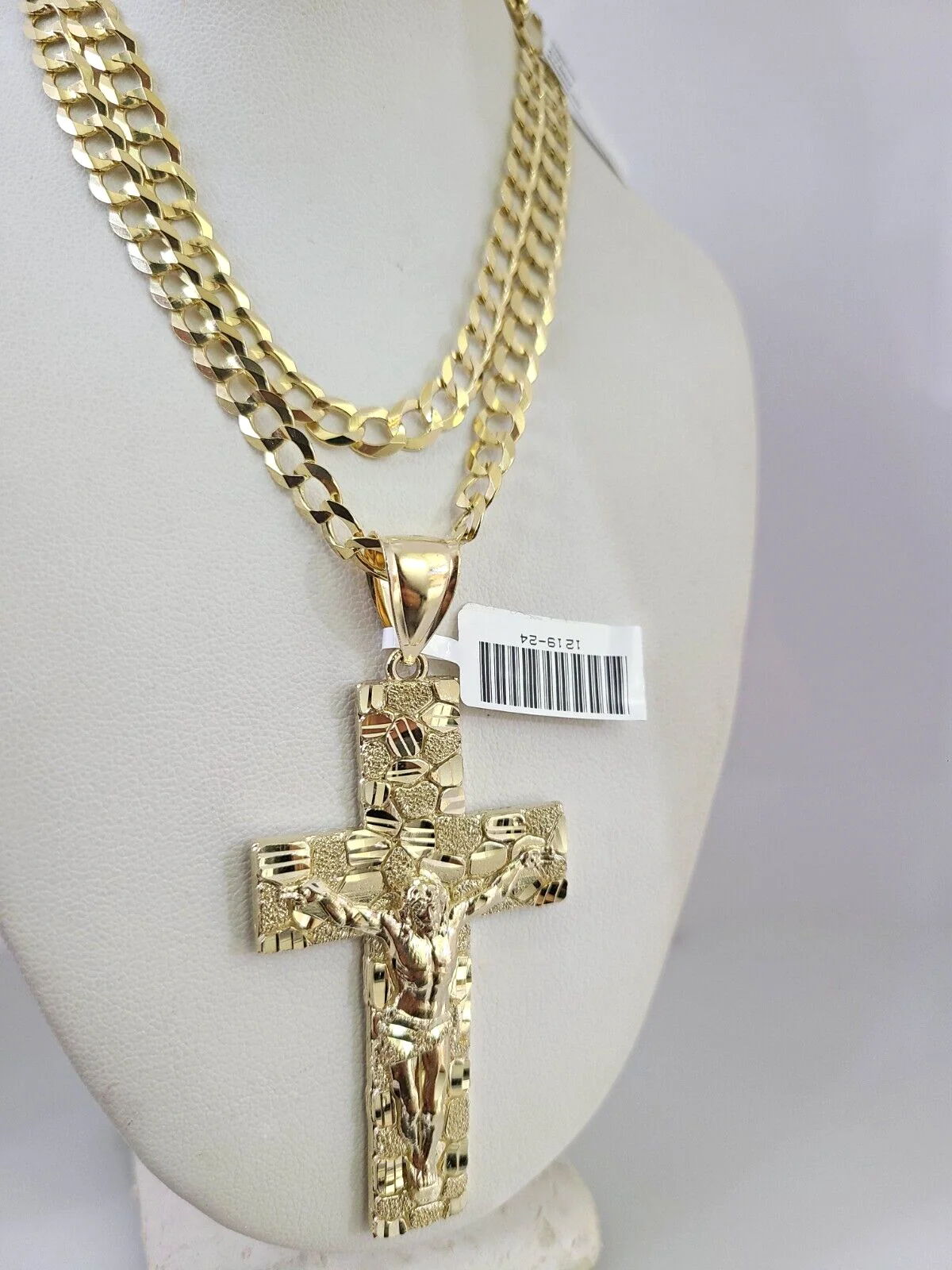 10k Gold Solid Cuban Curb Chain Necklace Nugget Cross Pendant Set 6mm 20"-30" - Image 6
