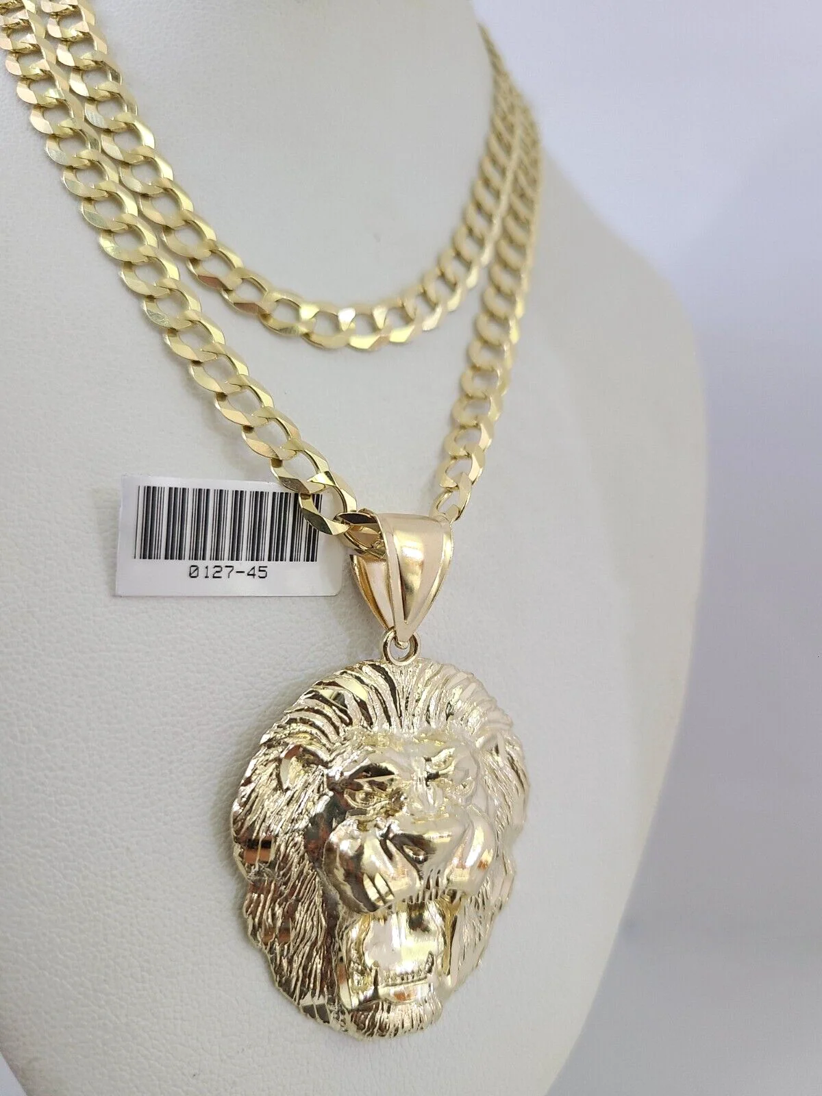 10k Gold Solid Cuban Curb Chain Necklace Roaring Lion Pendant Set 6mm 20"-30" - Image 2
