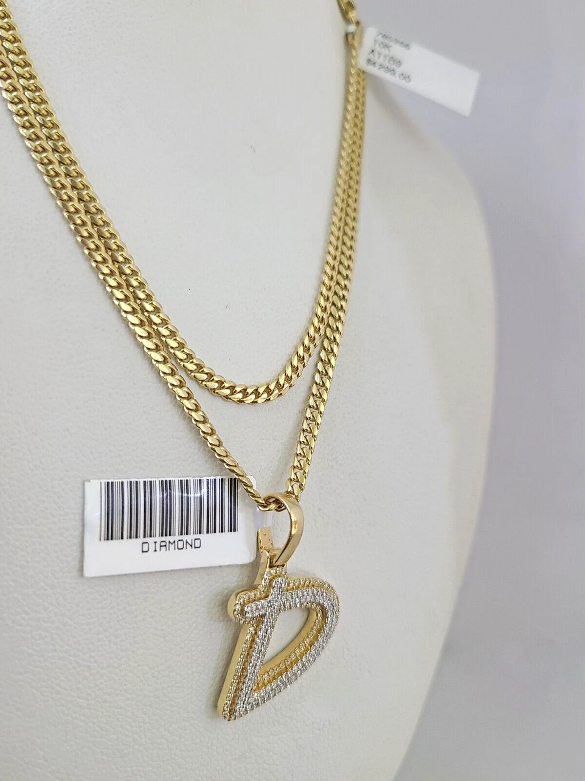10k Gold Solid Miami Cuban Chain Diamond D Initial Pendant 2.5mm 18"-24" Set