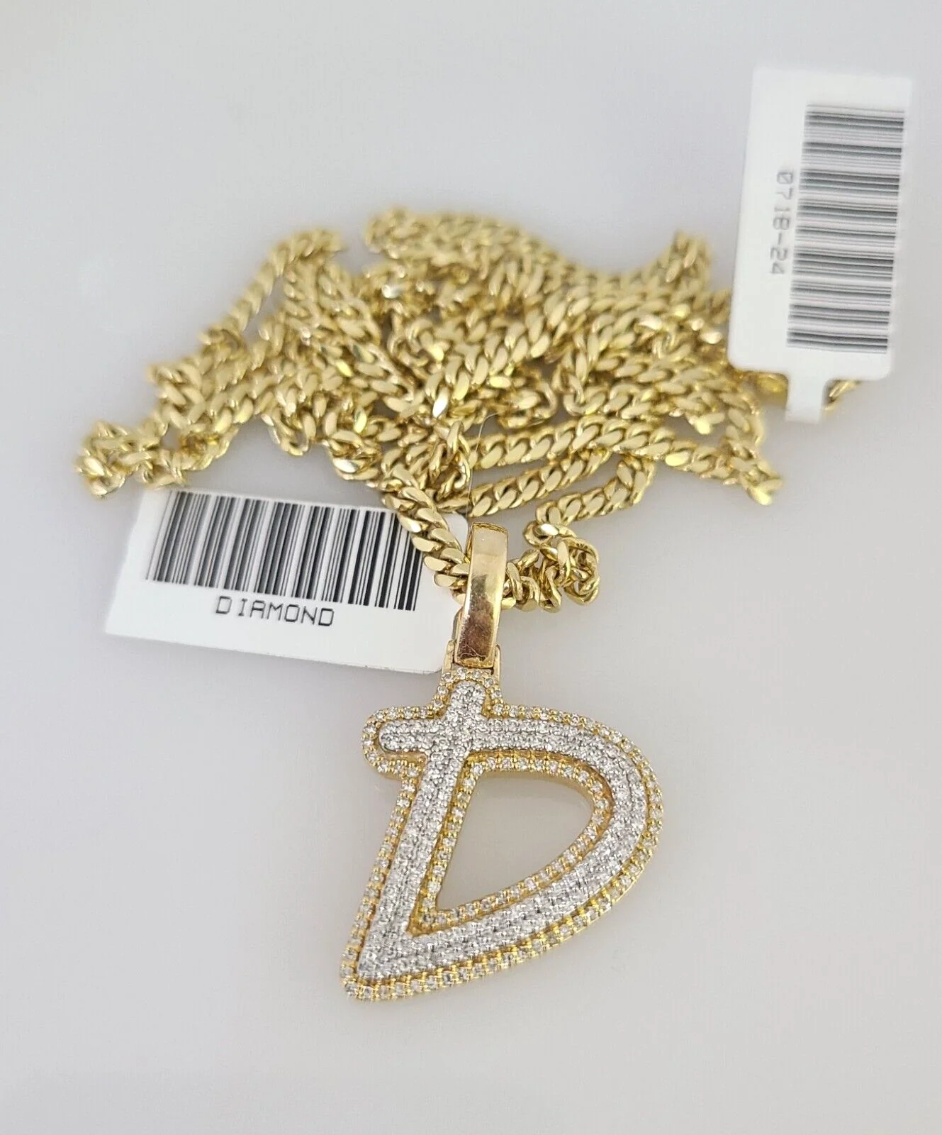 10k Gold Solid Miami Cuban Chain Diamond D Initial Pendant 2.5mm 18"-24" Set - Image 2