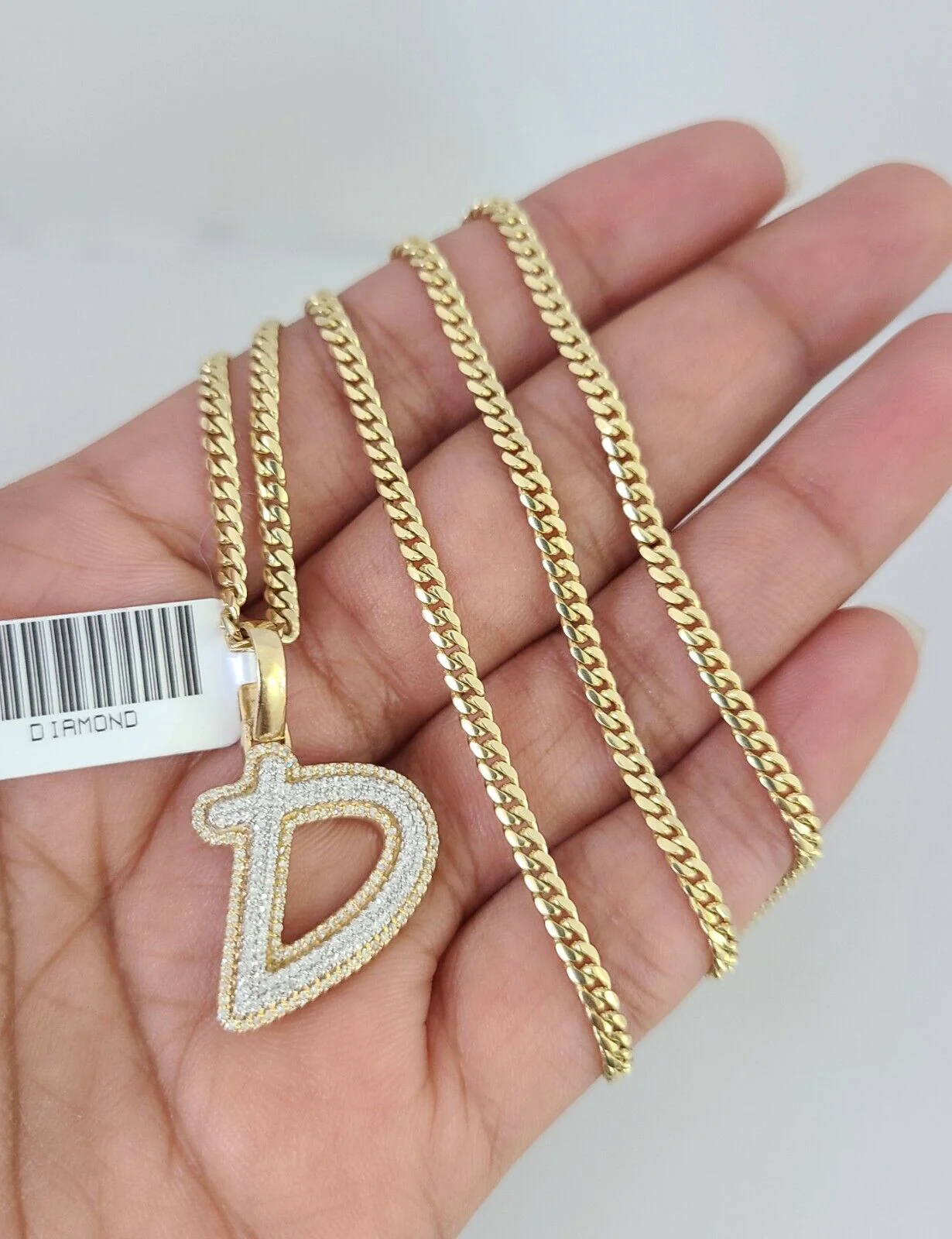 10k Gold Solid Miami Cuban Chain Diamond D Initial Pendant 2.5mm 18"-24" Set - Image 3