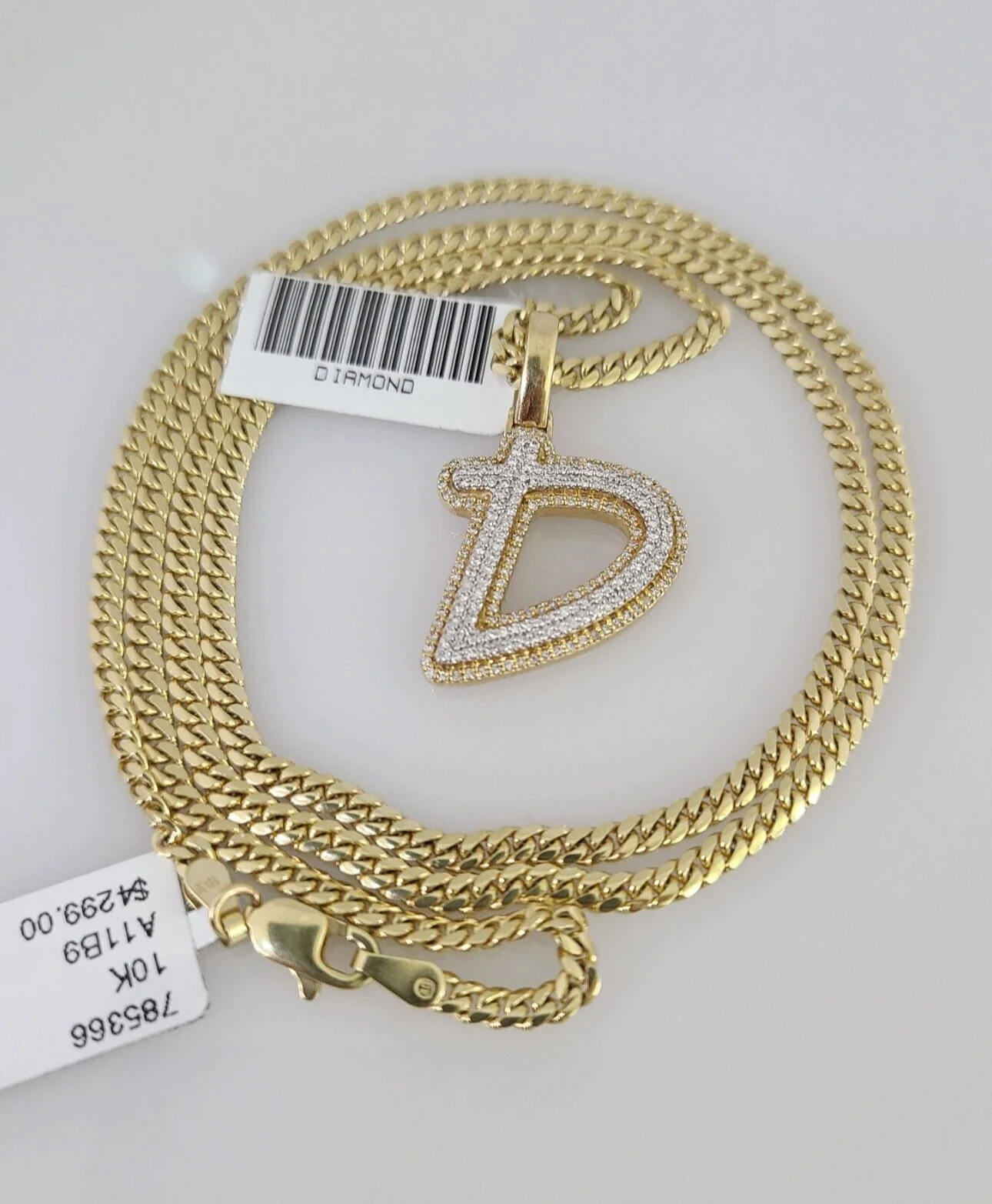 10k Gold Solid Miami Cuban Chain Diamond D Initial Pendant 2.5mm 18"-24" Set - Image 4