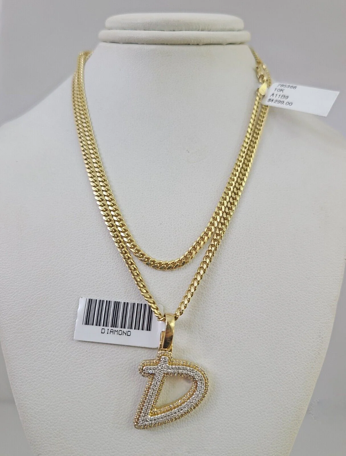 10k Gold Solid Miami Cuban Chain Diamond D Initial Pendant 2.5mm 18"-24" Set - Image 6