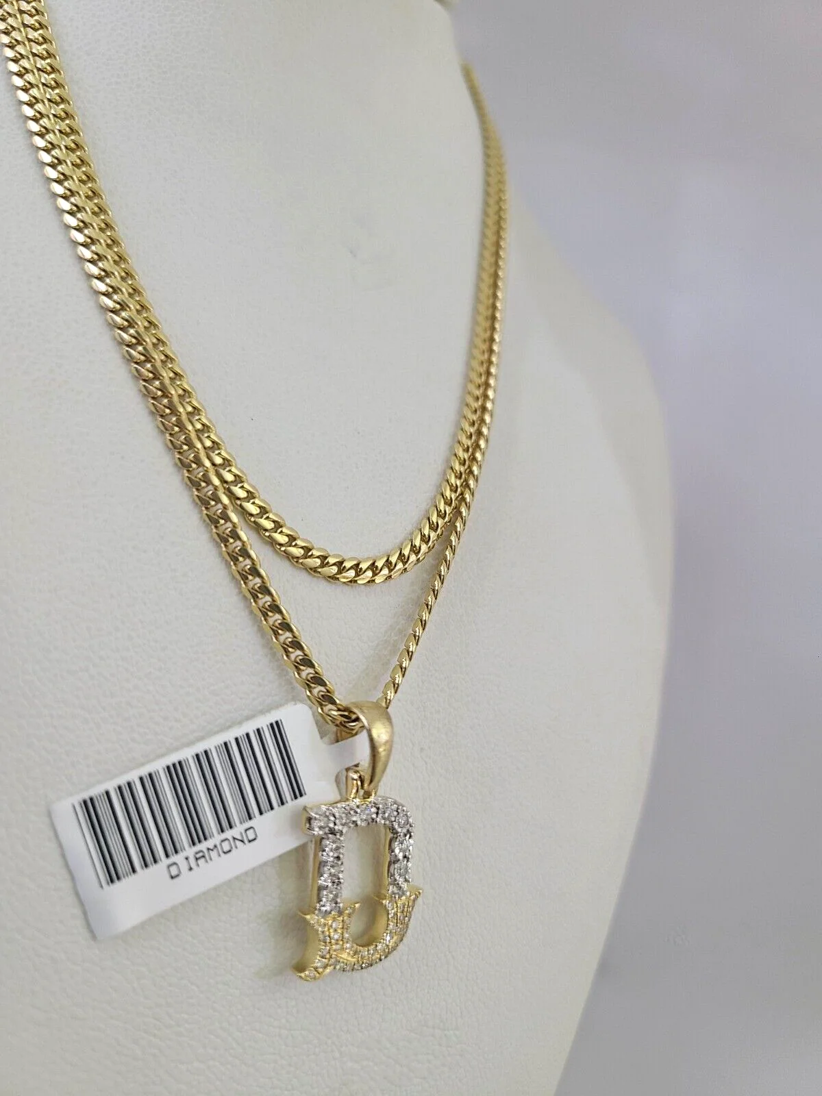 10k Gold Solid Miami Cuban Chain Diamond D Initial Pendant 2.5mm 18"-24" Set - Image 3