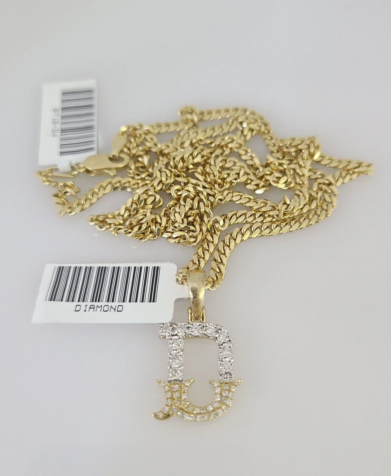 10k Gold Solid Miami Cuban Chain Diamond D Initial Pendant 2.5mm 18"-24" Set - Image 4