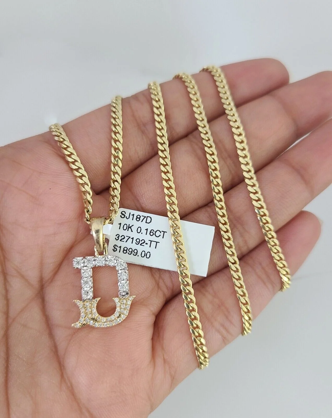 10k Gold Solid Miami Cuban Chain Diamond D Initial Pendant 2.5mm 18"-24" Set - Image 5