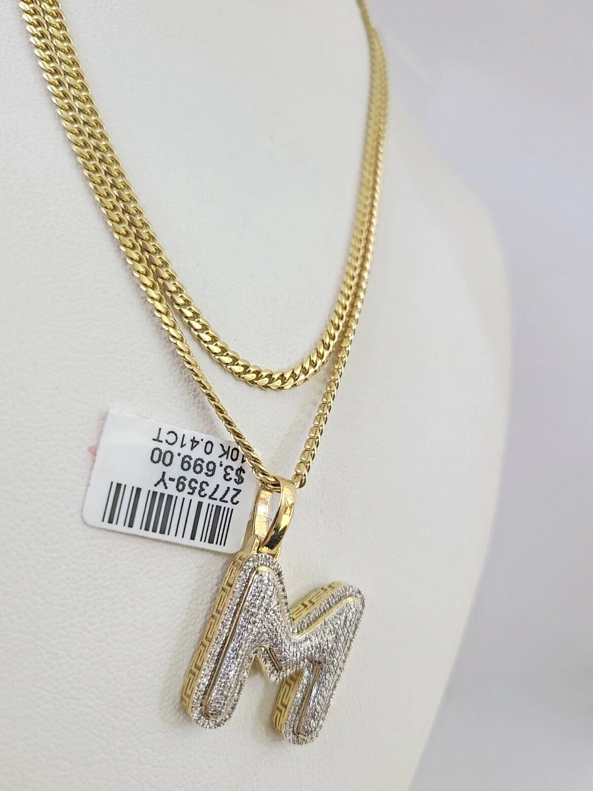 10k Gold Solid Miami Cuban Chain Diamond M Initial Pendant 2.5mm 18"-24" Set - Image 2
