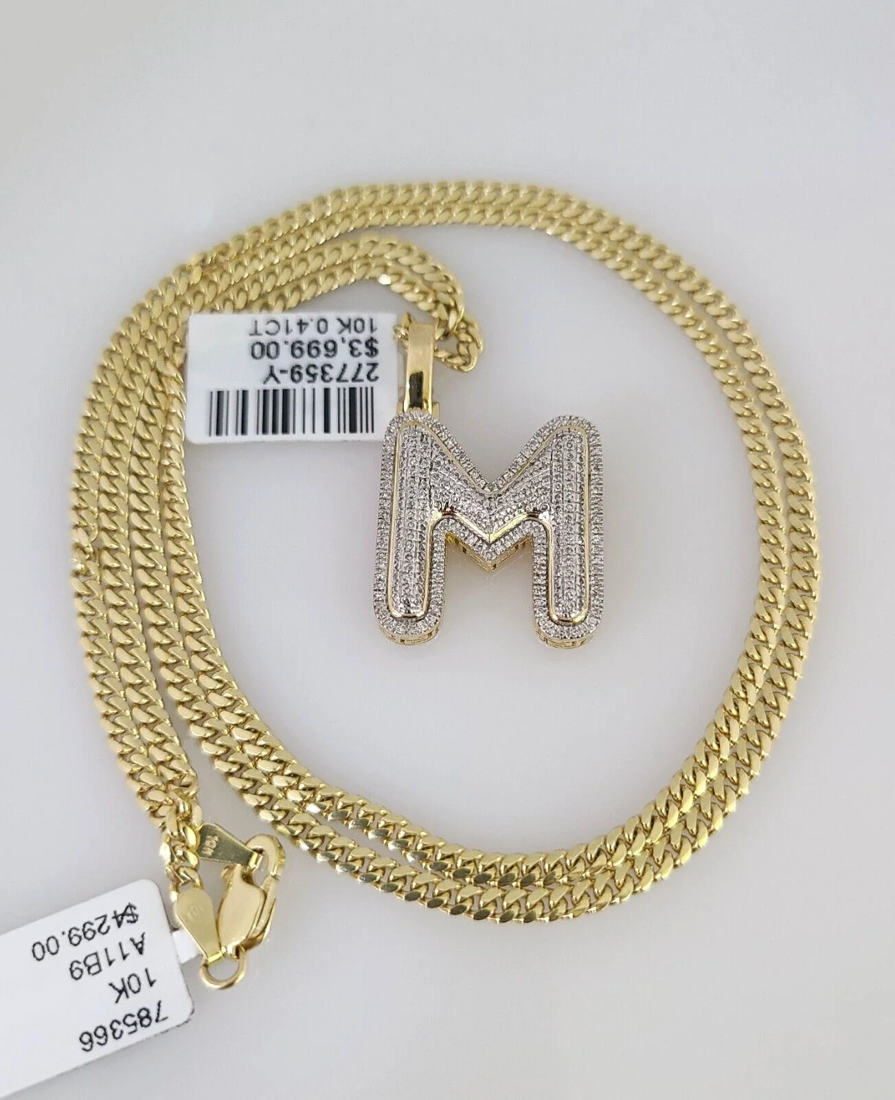 10k Gold Solid Miami Cuban Chain Diamond M Initial Pendant 2.5mm 18"-24" Set - Image 5