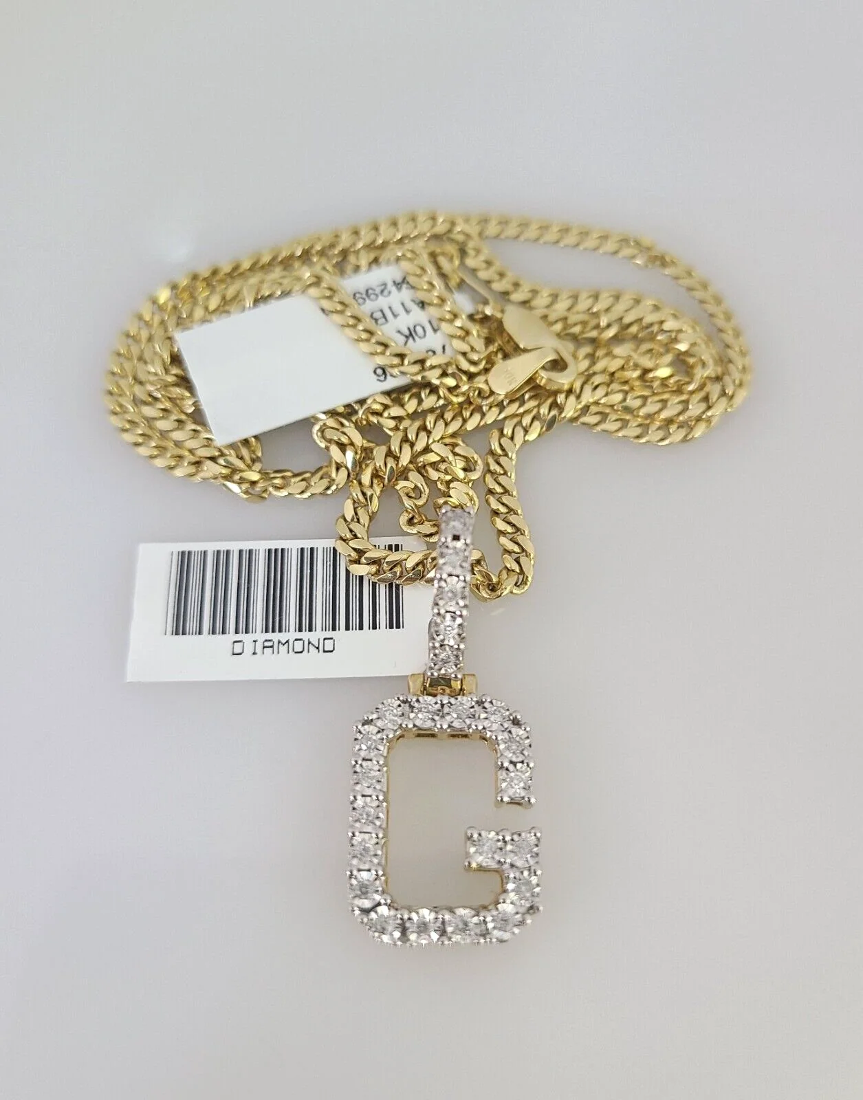 10k Gold Solid Miami Cuban Chain G Initial Diamond Pendant 2.5mm 18"-24" Set - Image 4