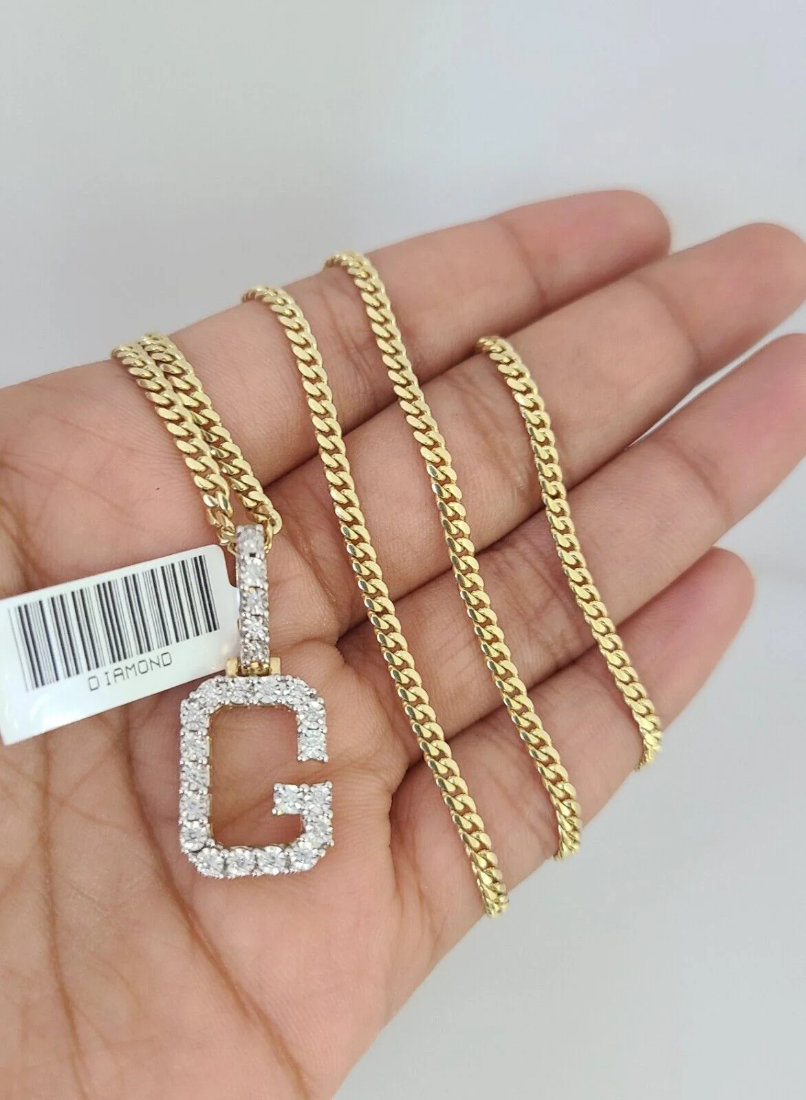 10k Gold Solid Miami Cuban Chain G Initial Diamond Pendant 2.5mm 18"-24" Set - Image 5