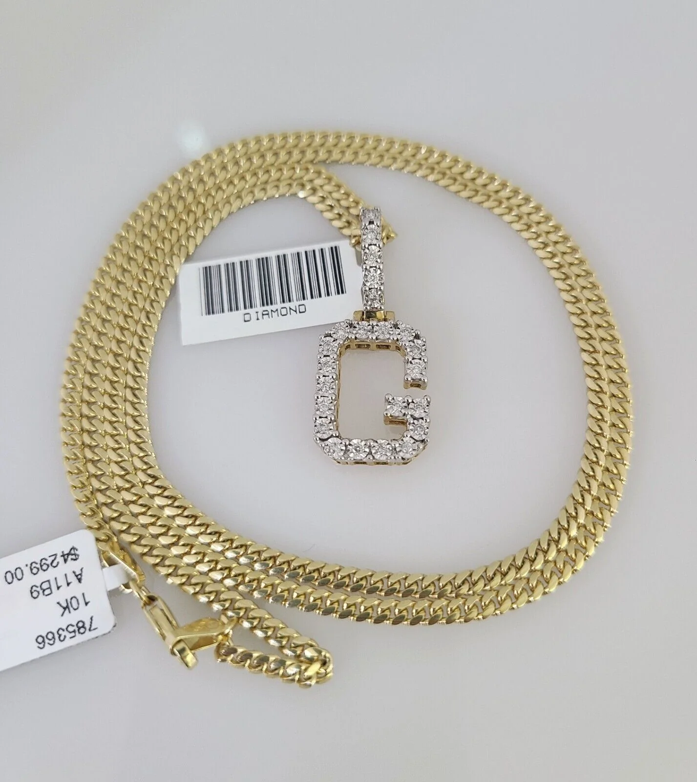 10k Gold Solid Miami Cuban Chain G Initial Diamond Pendant 2.5mm 18"-24" Set - Image 6