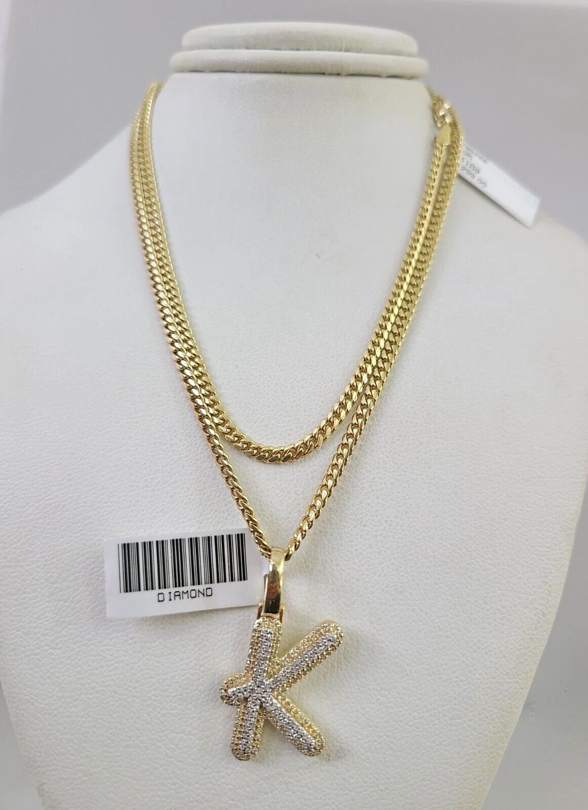 10k Gold Solid Miami Cuban Chain K Initial Diamond Pendant 2.5mm 18"-24" Set - Image 2