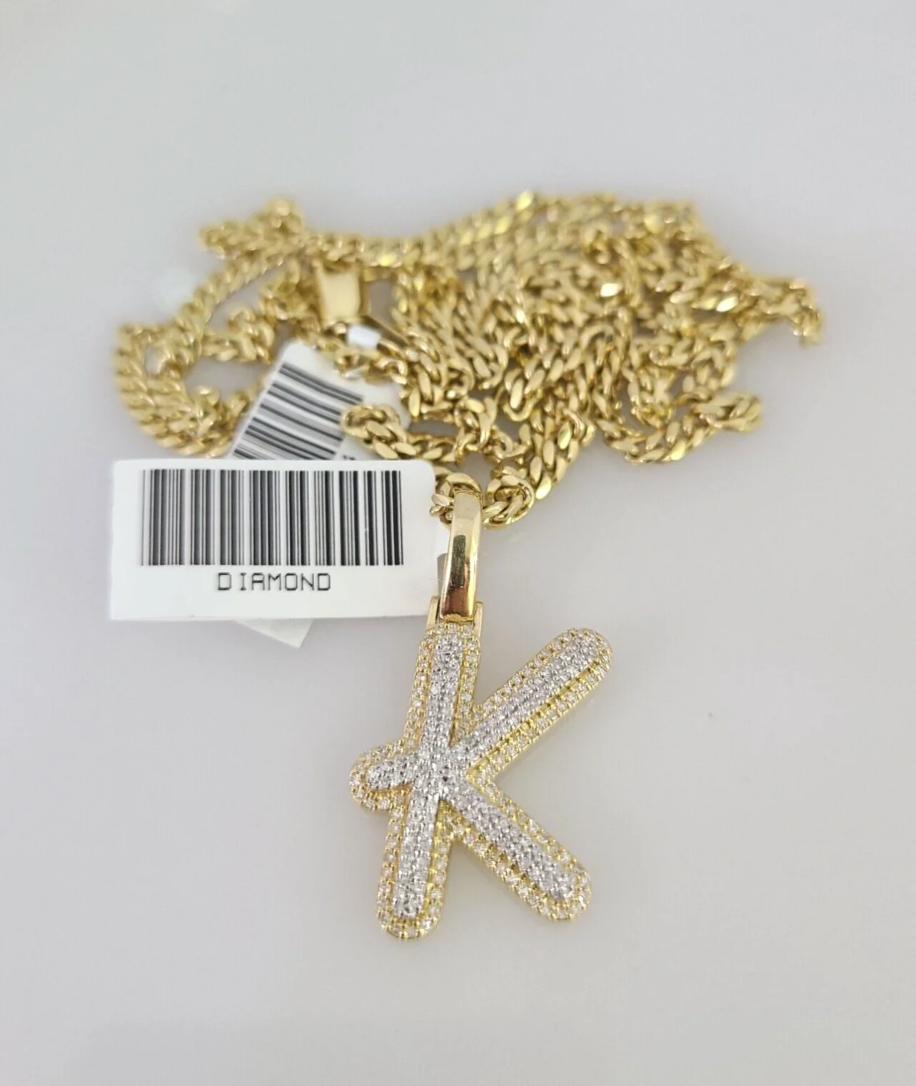 10k Gold Solid Miami Cuban Chain K Initial Diamond Pendant 2.5mm 18"-24" Set - Image 3