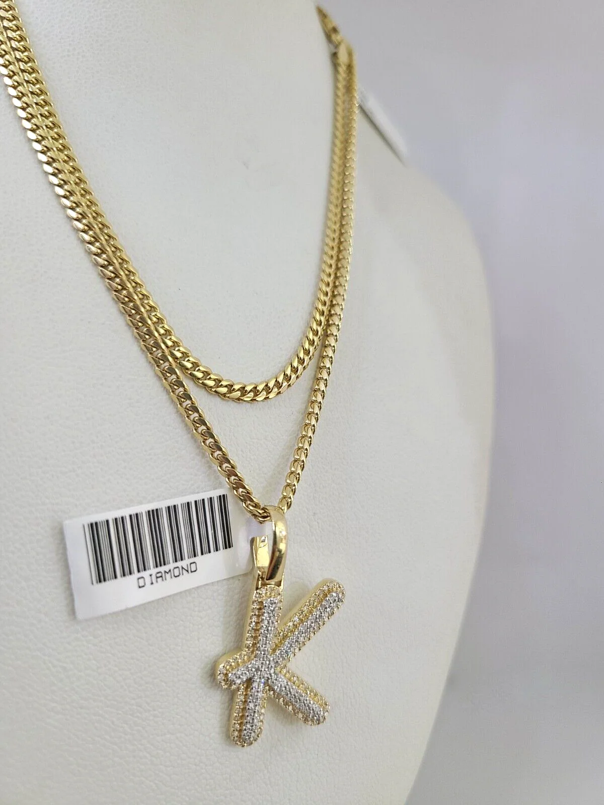 10k Gold Solid Miami Cuban Chain K Initial Diamond Pendant 2.5mm 18"-24" Set - Image 4
