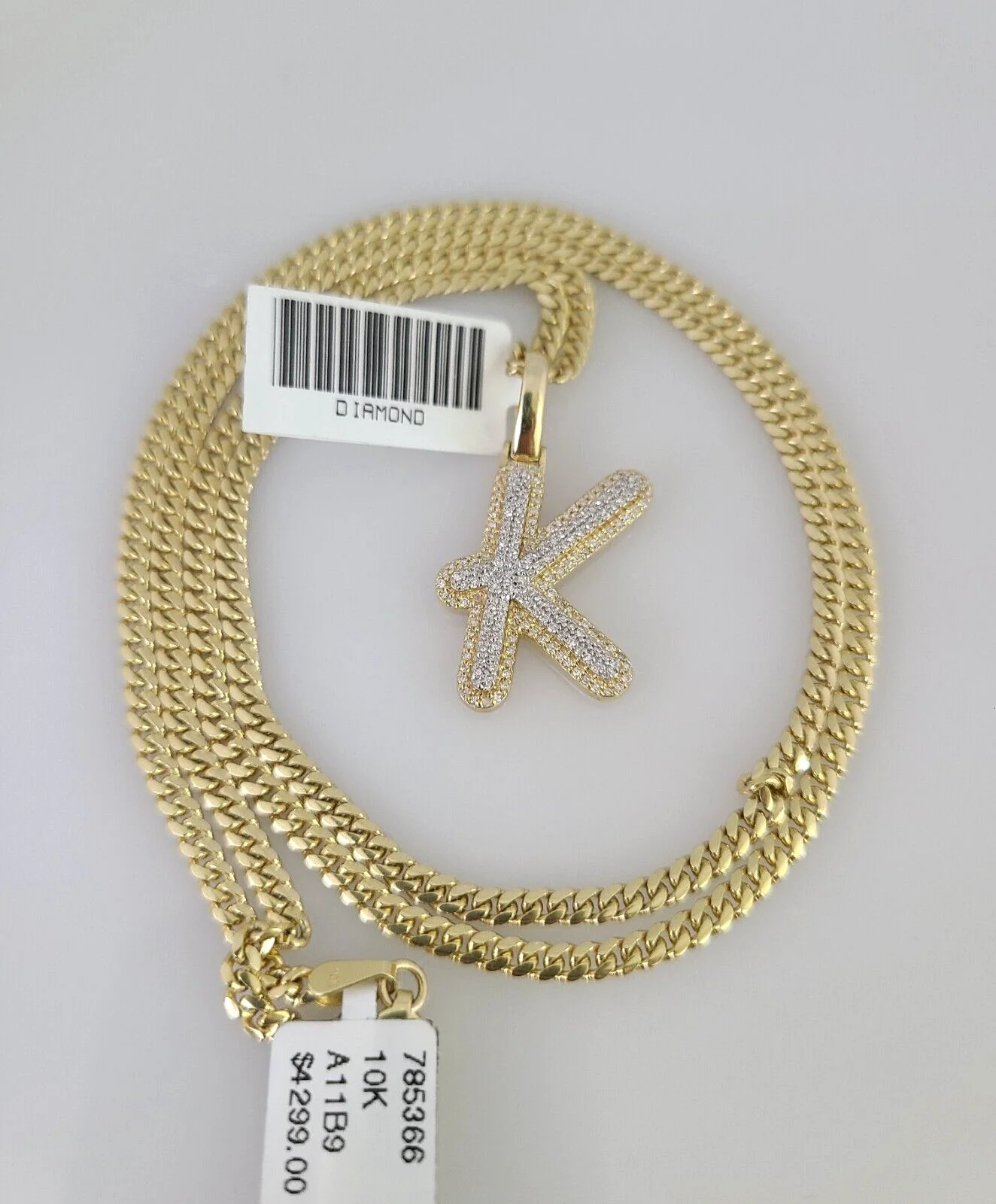10k Gold Solid Miami Cuban Chain K Initial Diamond Pendant 2.5mm 18"-24" Set - Image 5