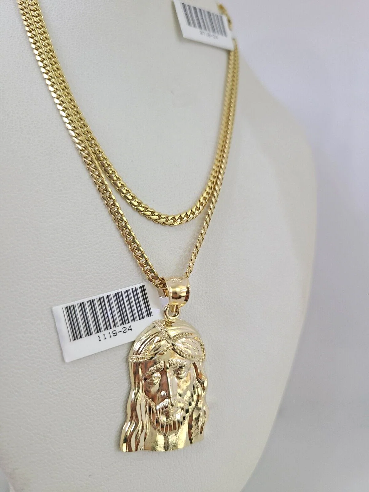 10k Gold Solid Miami Cuban Chain Necklace Jesus Head Pendant 2.5mm 18-24" Set - Image 4