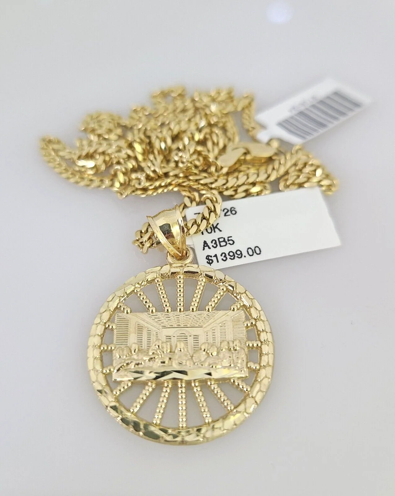 10k Gold Solid Miami Cuban Chain Necklace Last Supper Pendant 2.5mm 18-24" Set - Image 2