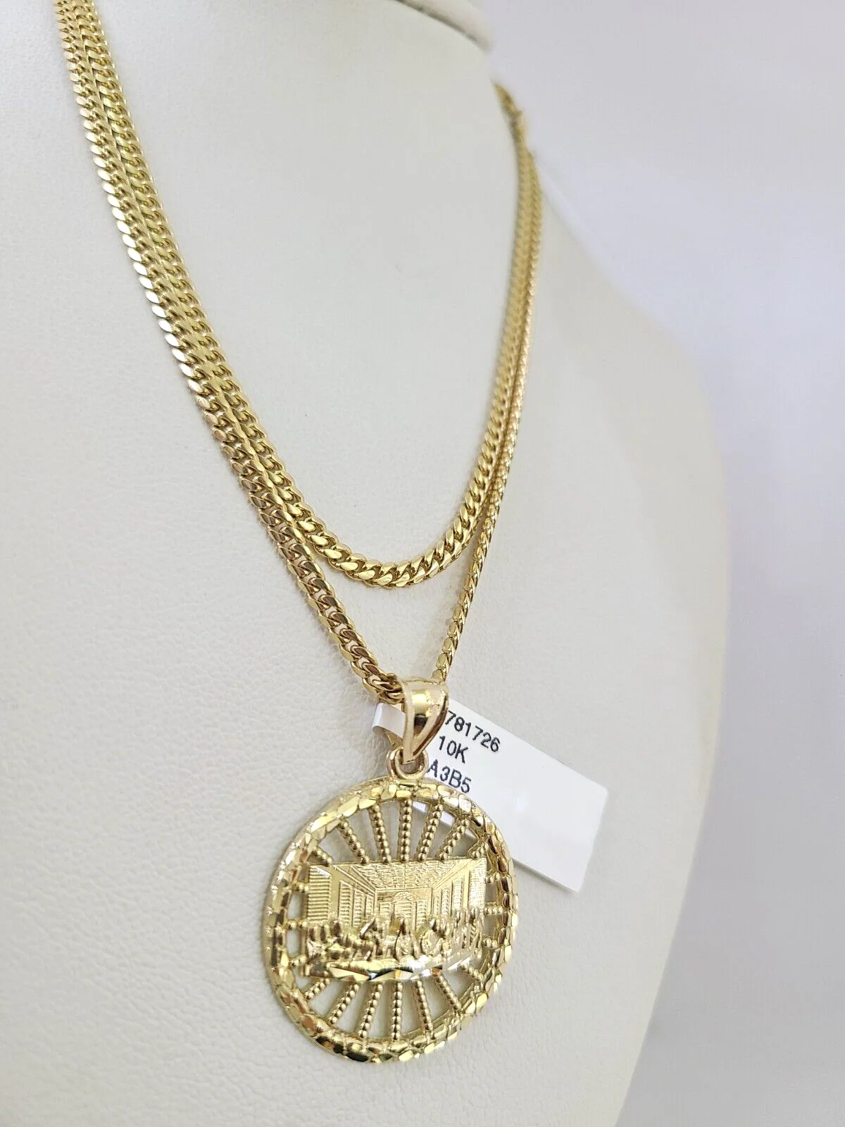 10k Gold Solid Miami Cuban Chain Necklace Last Supper Pendant 2.5mm 18-24" Set - Image 3