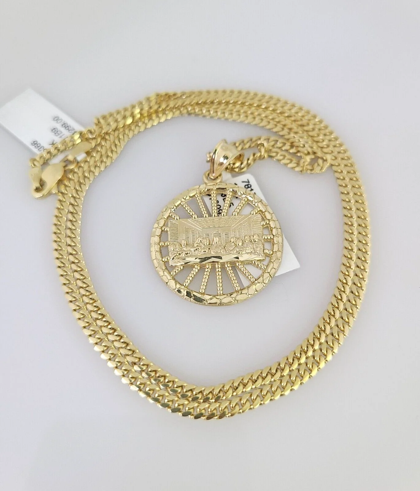 10k Gold Solid Miami Cuban Chain Necklace Last Supper Pendant 2.5mm 18-24" Set - Image 5