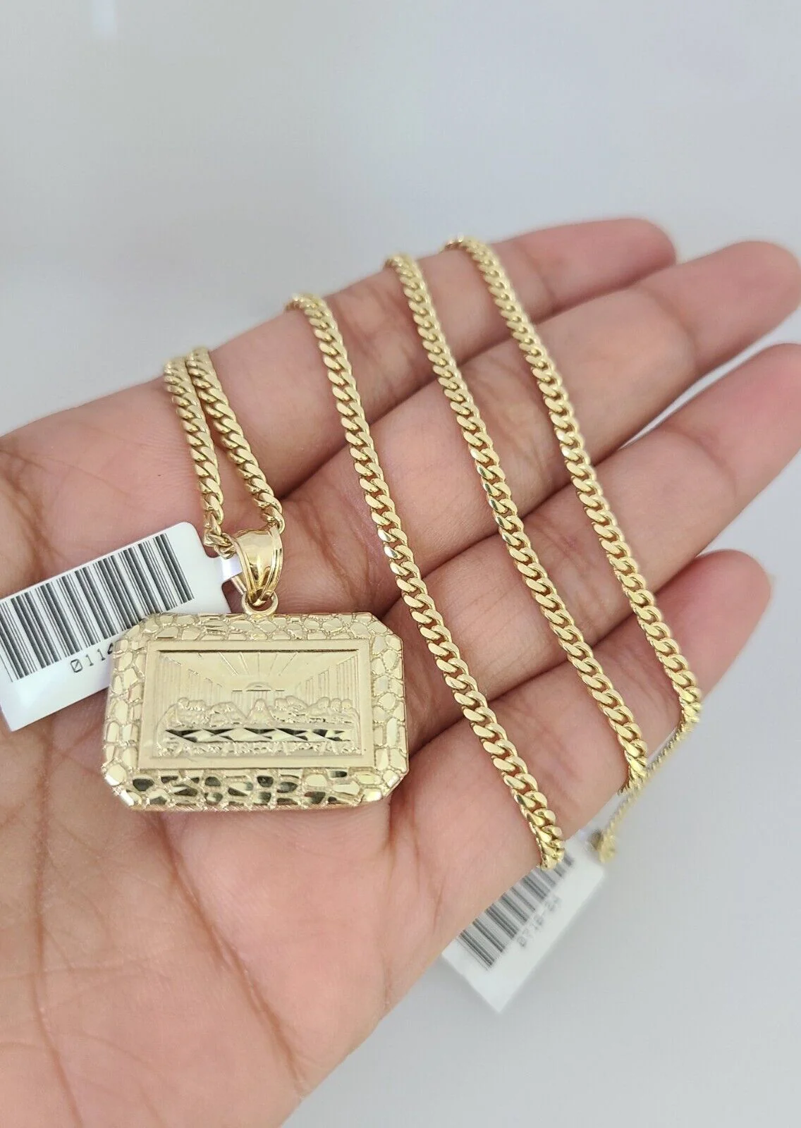 10k Gold Solid Miami Cuban Chain Necklace Last Supper Pendant 2.5mm 18-24" Set - Image 3