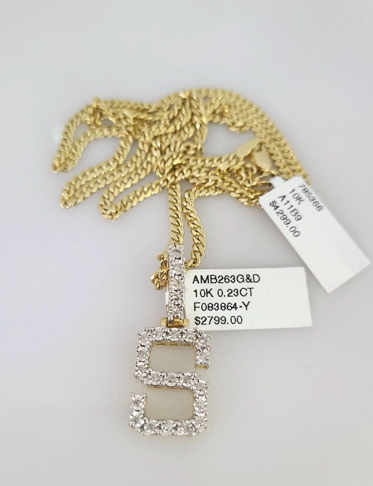 10k Gold Solid Miami Cuban Chain S Initial Diamond Pendant 2.5mm 18"-24" Set - Image 4