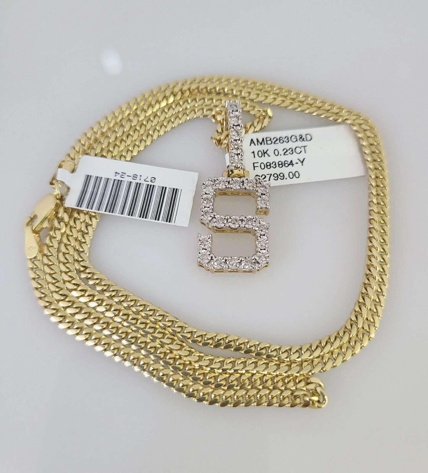 10k Gold Solid Miami Cuban Chain S Initial Diamond Pendant 2.5mm 18"-24" Set - Image 6