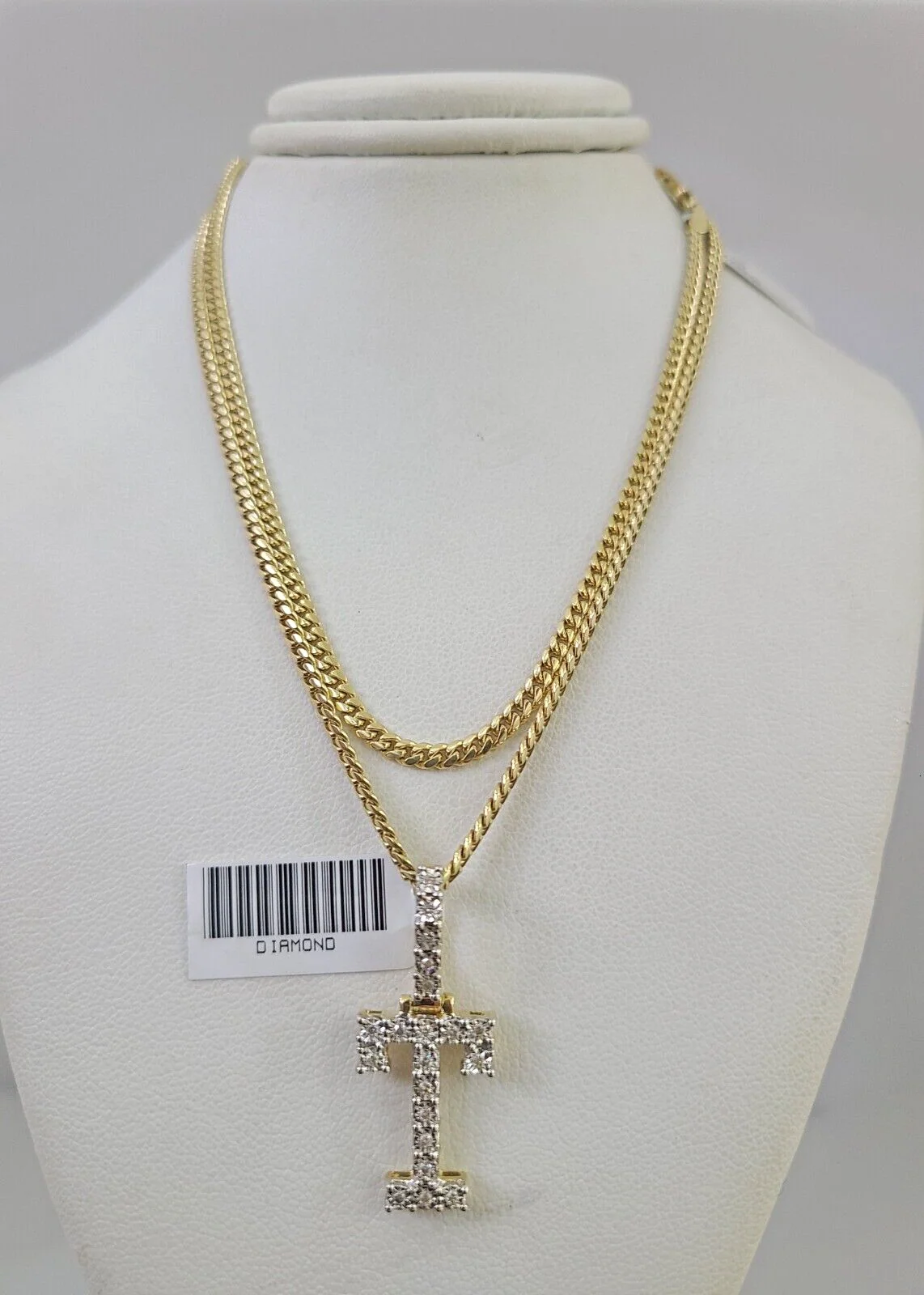 10k Gold Solid Miami Cuban Chain T Initial Diamond Pendant 2.5mm 18"-24" Set - Image 4