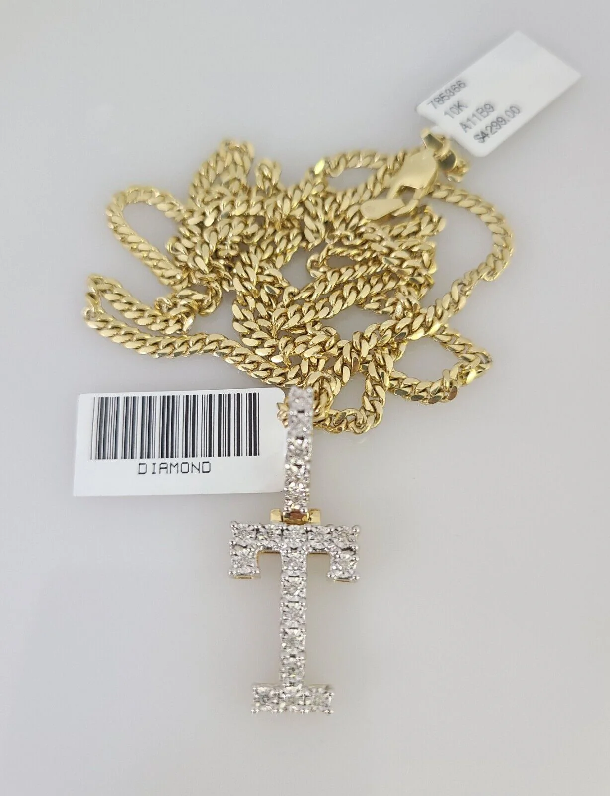 10k Gold Solid Miami Cuban Chain T Initial Diamond Pendant 2.5mm 18"-24" Set - Image 5