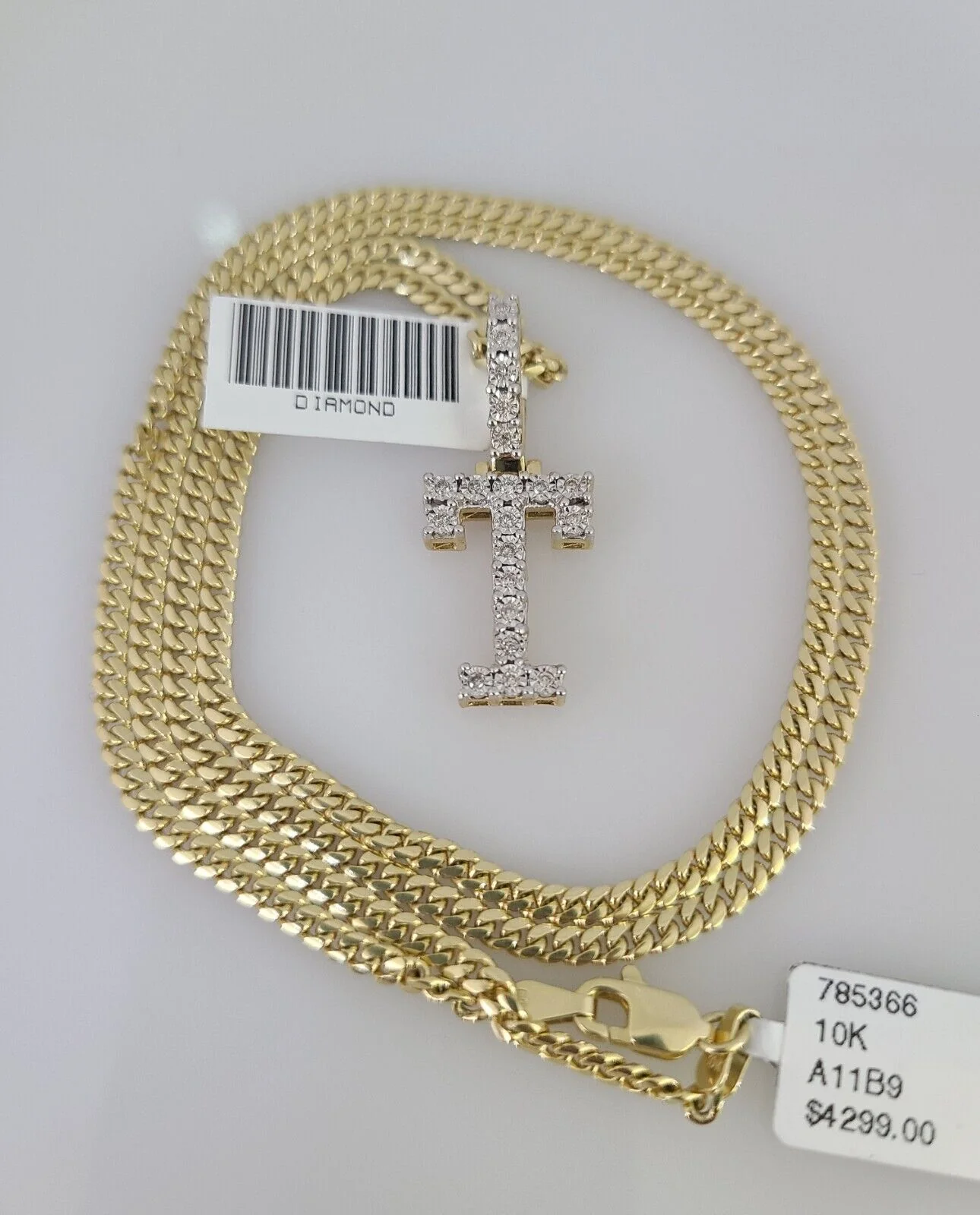 10k Gold Solid Miami Cuban Chain T Initial Diamond Pendant 2.5mm 18"-24" Set - Image 6