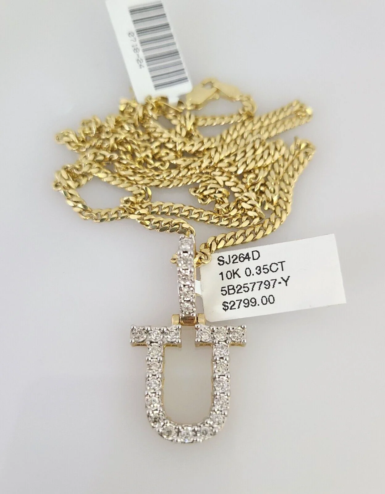 10k Gold Solid Miami Cuban Chain U Initial Diamond Pendant 2.5mm 18"-24" Set - Image 3