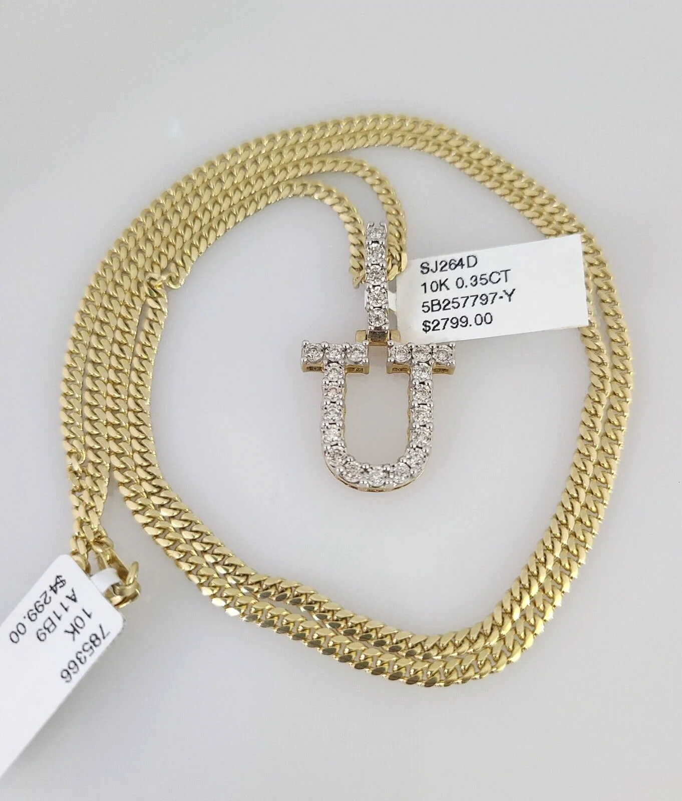 10k Gold Solid Miami Cuban Chain U Initial Diamond Pendant 2.5mm 18"-24" Set - Image 6