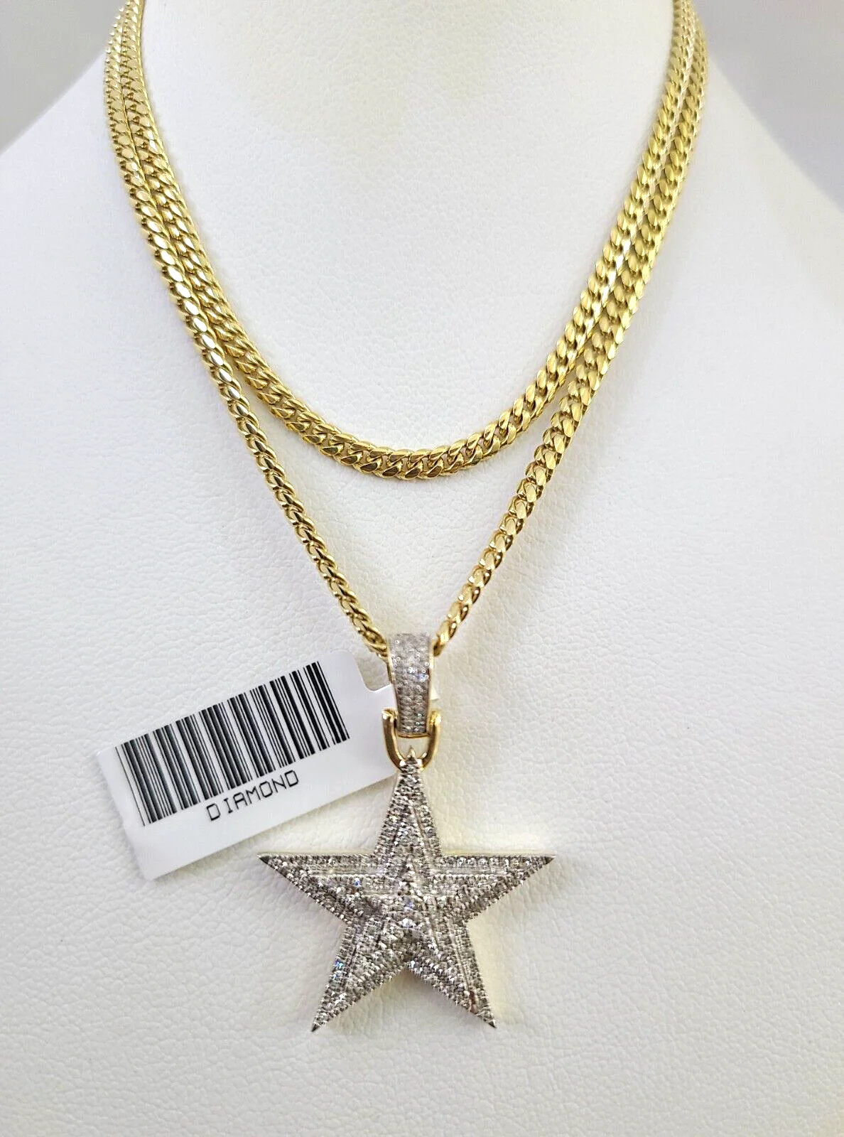 10k Gold Solid Miami Cuban Necklace Diamond Star Pendant 2.5mm 18"-24" Chain Set - Image 2