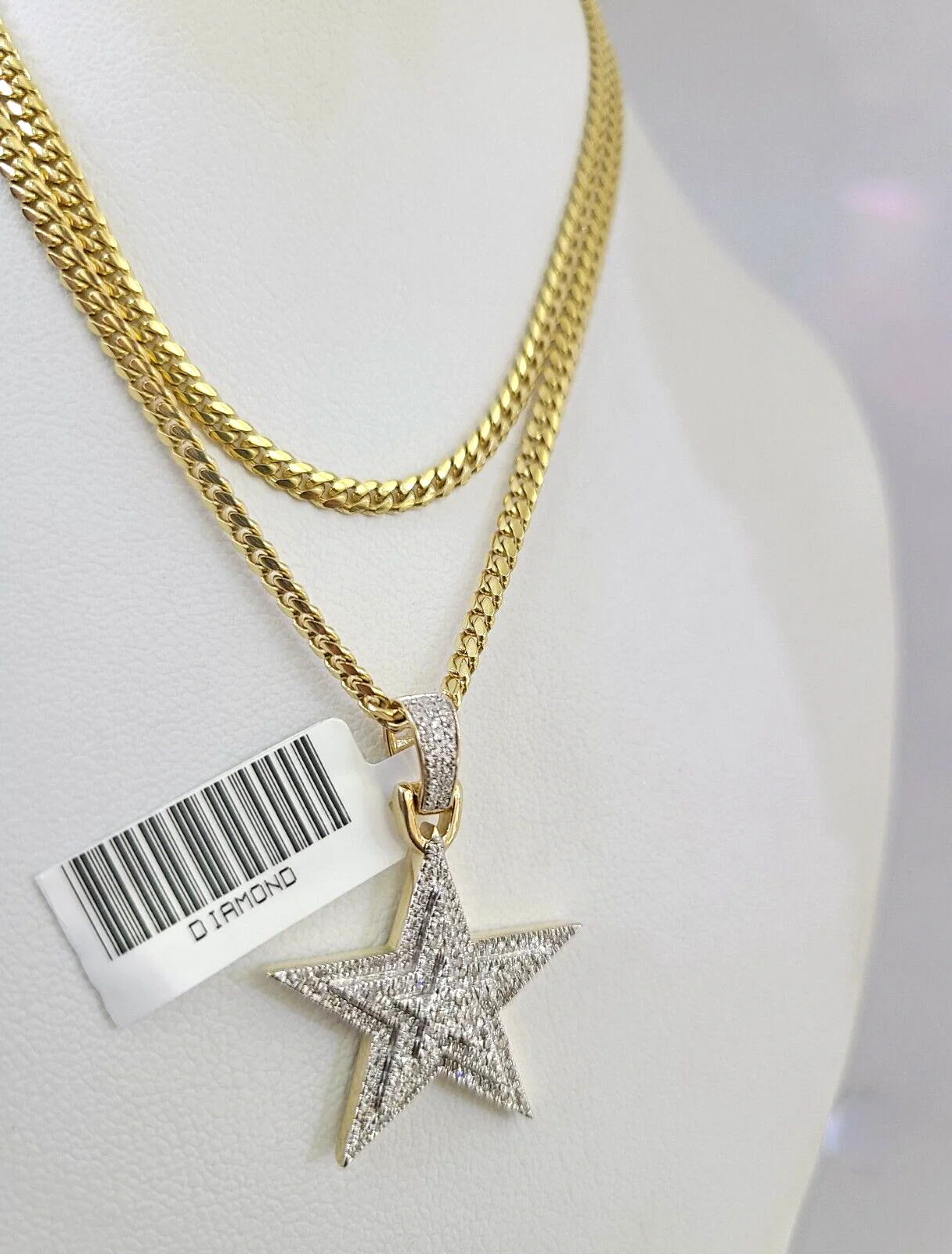 10k Gold Solid Miami Cuban Necklace Diamond Star Pendant 2.5mm 18"-24" Chain Set - Image 4