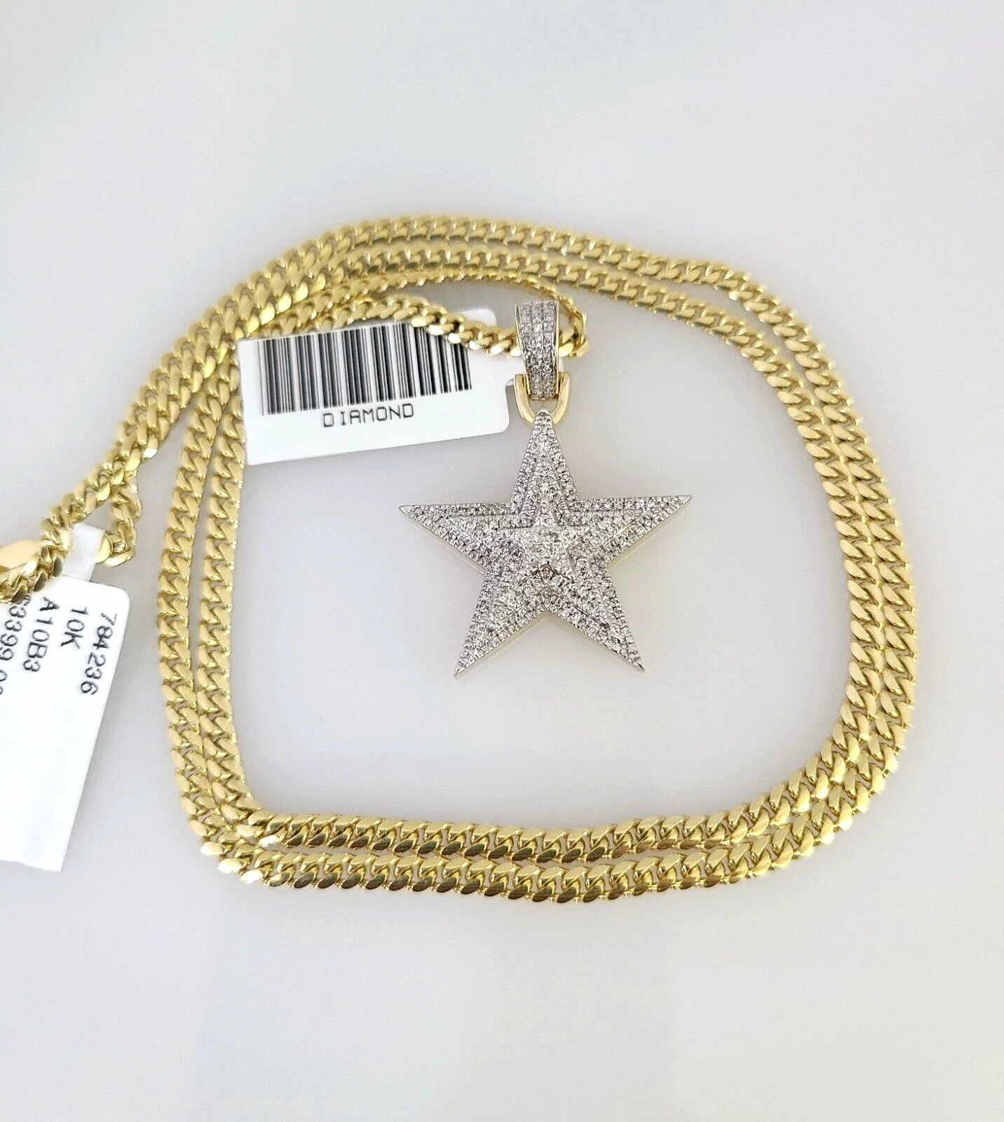10k Gold Solid Miami Cuban Necklace Diamond Star Pendant 2.5mm 18"-24" Chain Set - Image 5