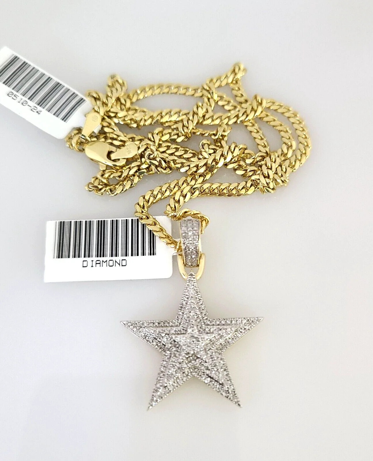 10k Gold Solid Miami Cuban Necklace Diamond Star Pendant 2.5mm 18"-24" Chain Set - Image 6