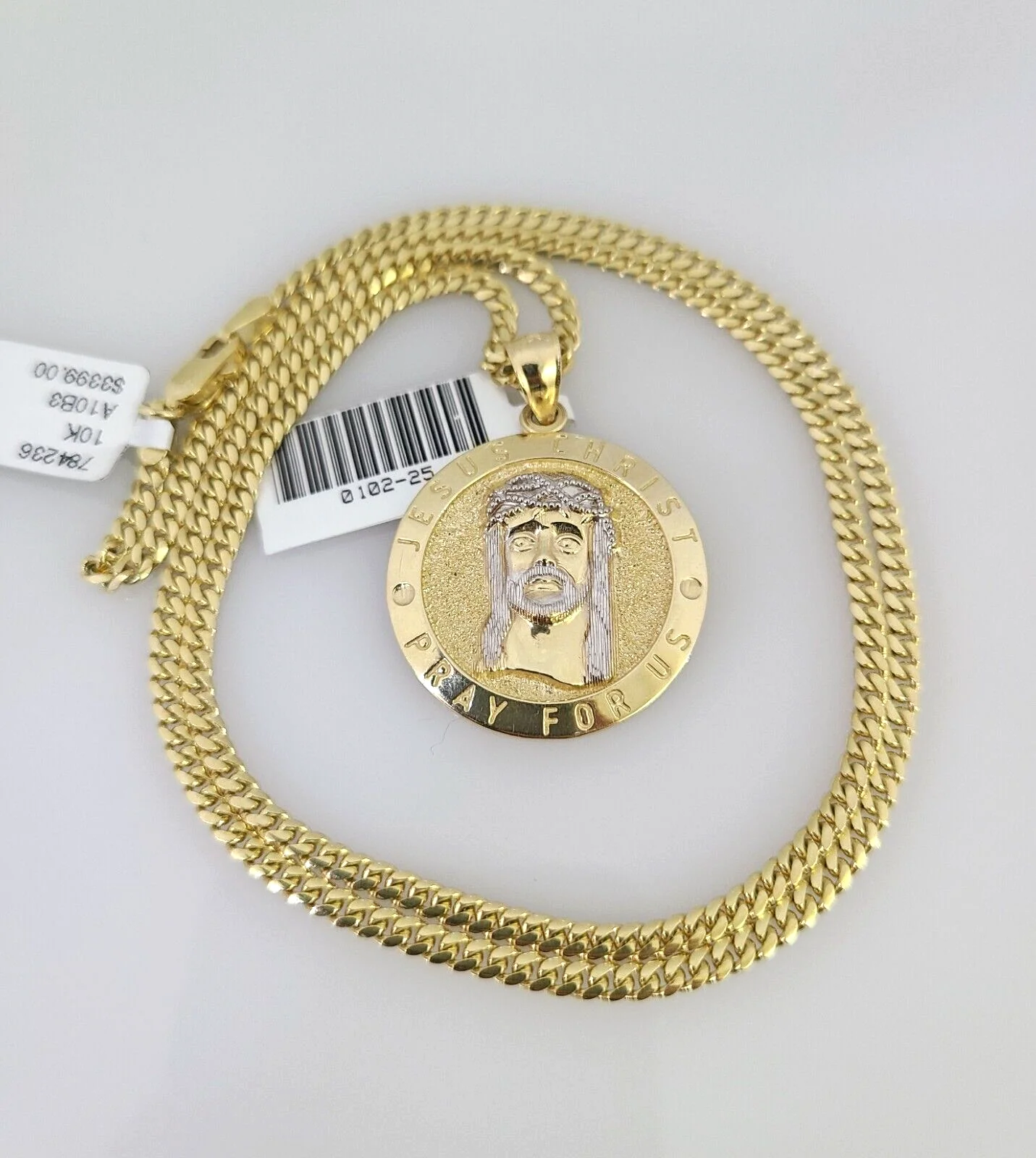 10k Gold Solid Miami Cuban Necklace Jesus Christ Pendant 2.5mm 18-24" Chain Set - Image 2