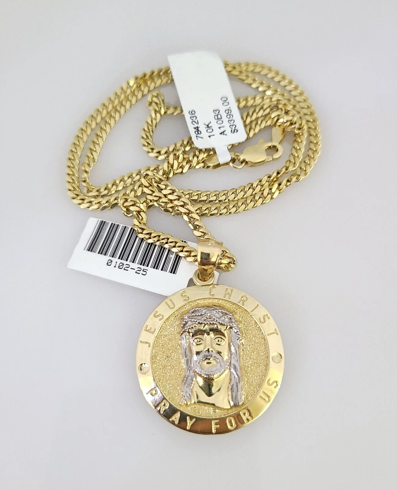 10k Gold Solid Miami Cuban Necklace Jesus Christ Pendant 2.5mm 18-24" Chain Set - Image 3