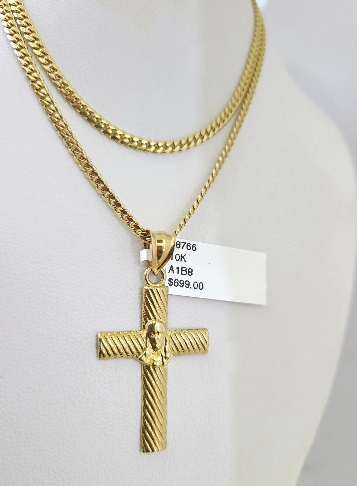 10k Gold Solid Miami Cuban Necklace Jesus Cross Pendant 2.5mm 18-24" Chain Set - Image 4