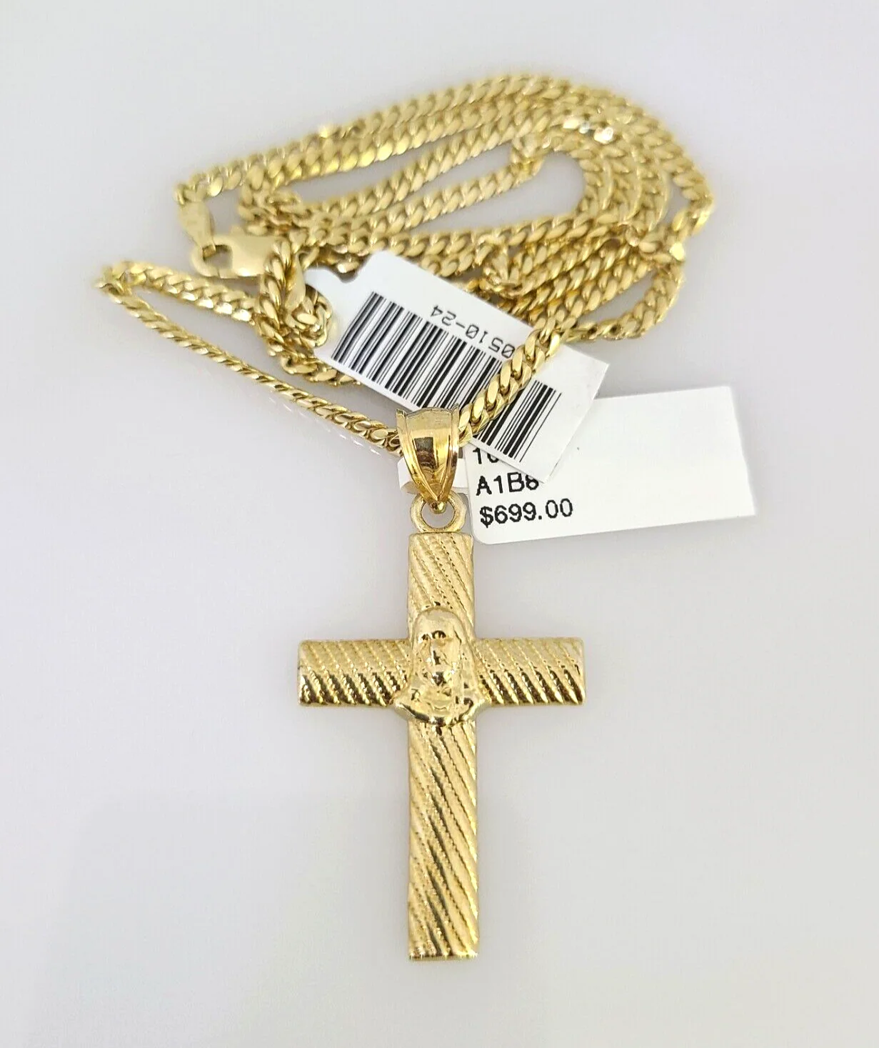10k Gold Solid Miami Cuban Necklace Jesus Cross Pendant 2.5mm 18-24" Chain Set - Image 5