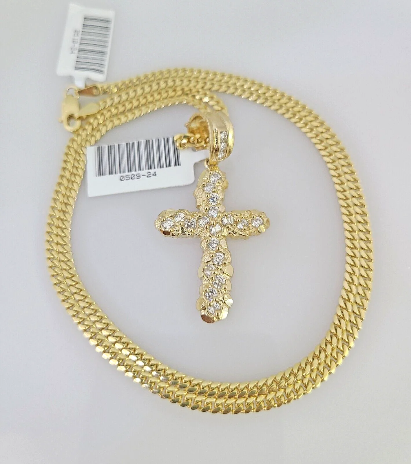 10k Gold Solid Miami Cuban Necklace Jesus Cross Pendant 2.5mm 18-24" Chain Set - Image 6