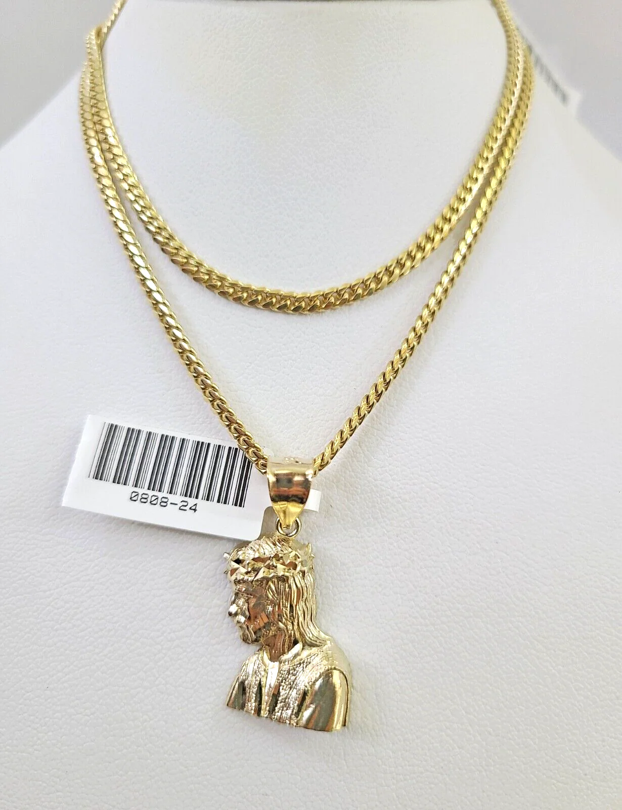 10k Gold Solid Miami Cuban Necklace Jesus Head Pendant 2.5mm 18-24" Chain Set - Image 10