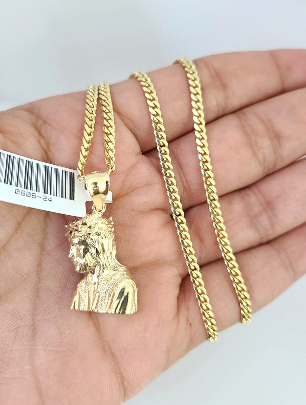 10k Gold Solid Miami Cuban Necklace Jesus Head Pendant 2.5mm 18-24" Chain Set - Image 5